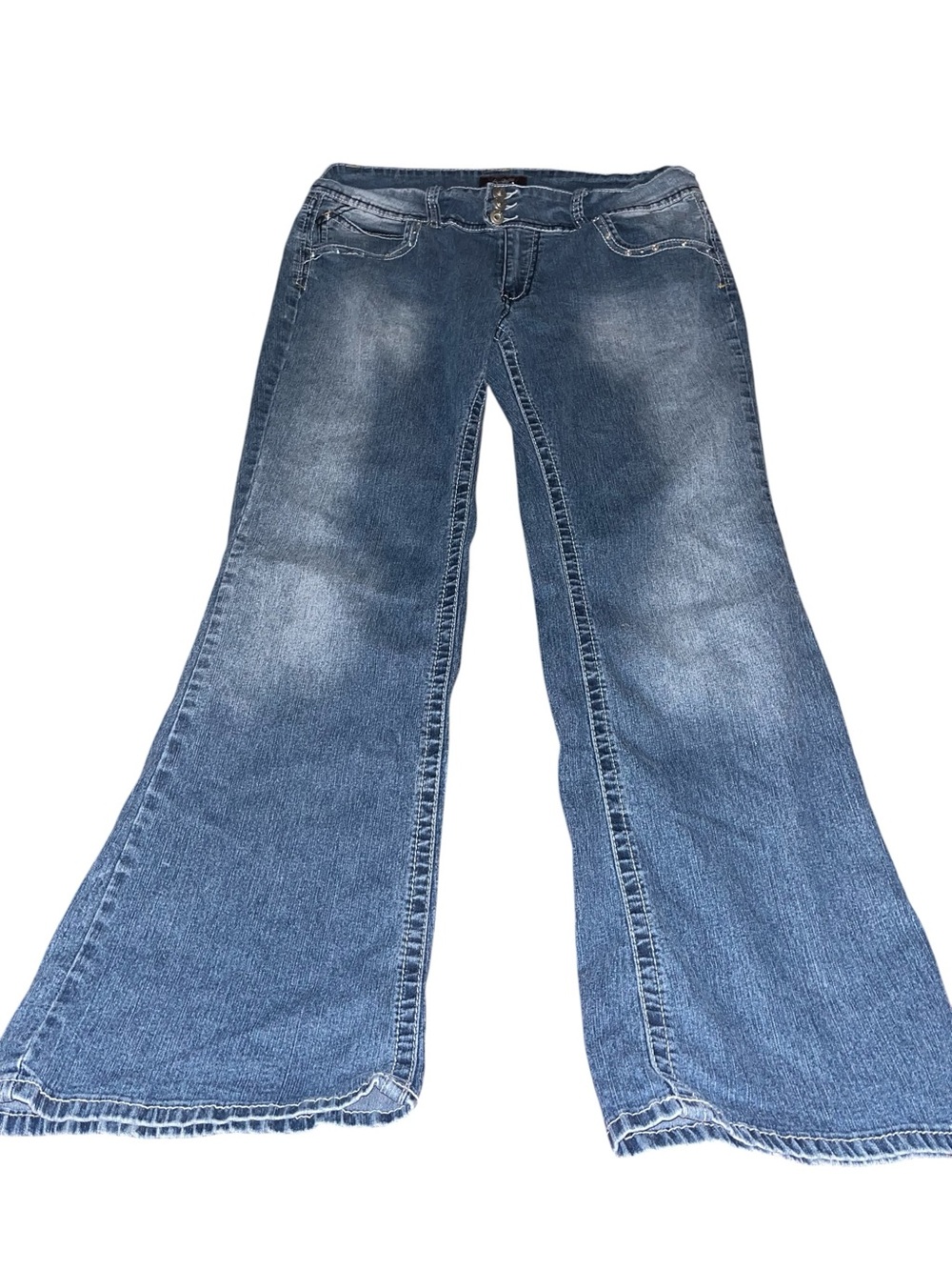 Angels Y2K Faded Blue Wide-Leg Jeans with gems. Size 14